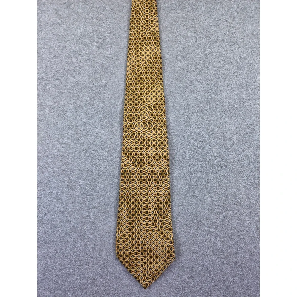 Tommy Hilfiger Silk Tie Gold Mustard Yellow Geometric Medallion Necktie 3.75